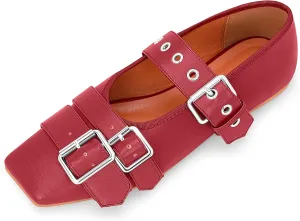 Women's Square Toe Ballet Flats with Buckle Straps Comfortable Mary Jane Shoes