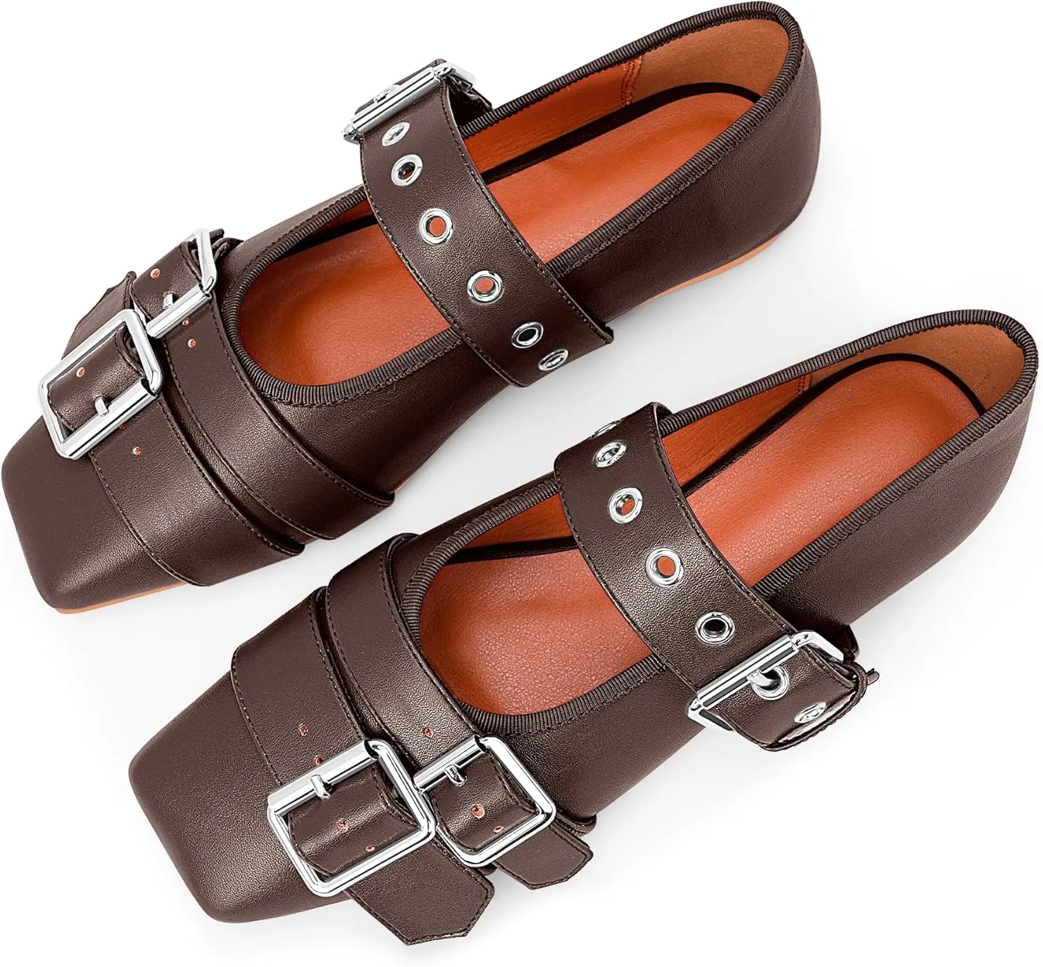 Women's Square Toe Ballet Flats with Buckle Straps Comfortable Mary Jane Shoes