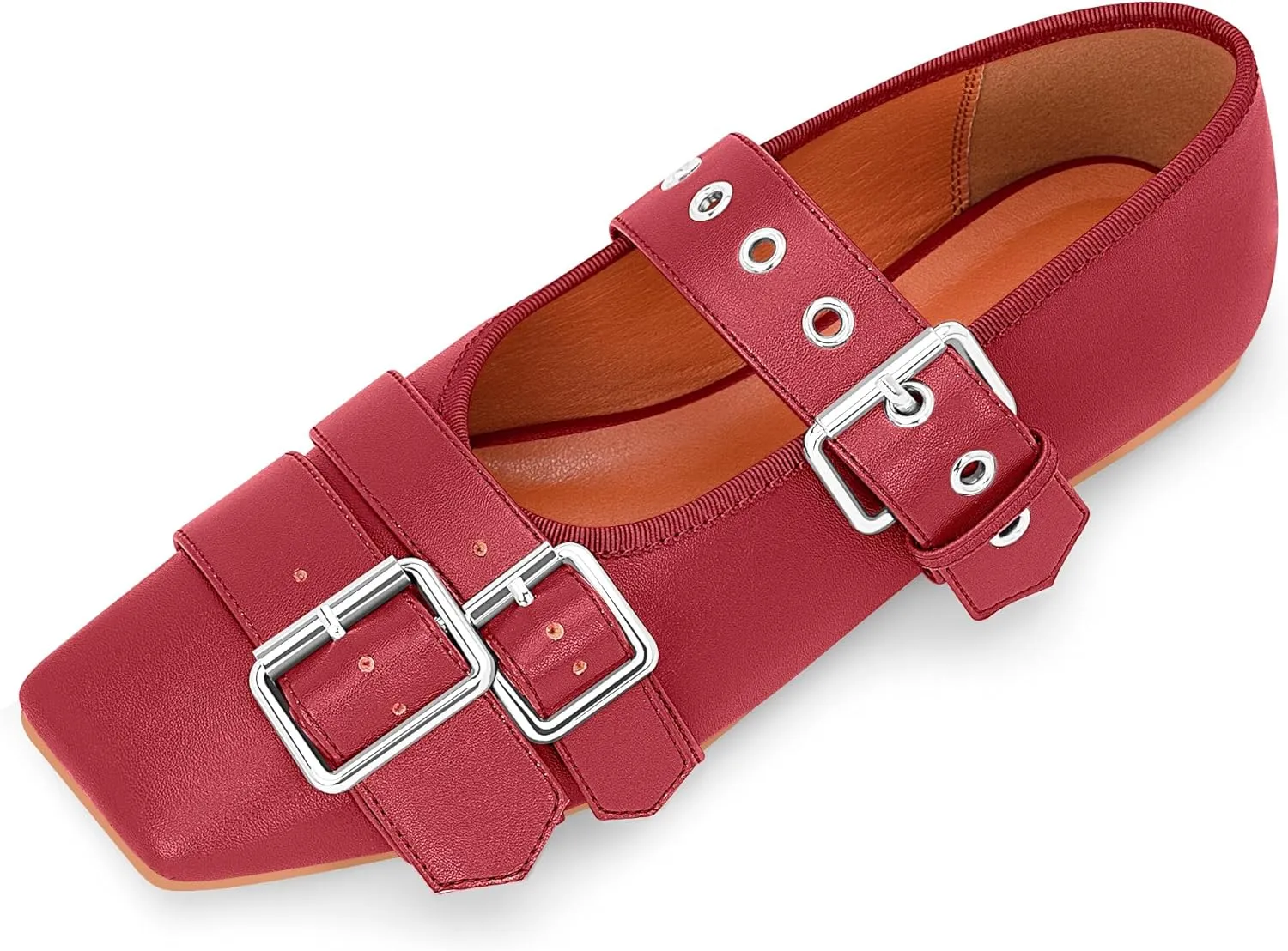 Women's Square Toe Ballet Flats with Buckle Straps Comfortable Mary Jane Shoes