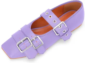 Women's Square Toe Ballet Flats with Buckle Straps Comfortable Mary Jane Shoes