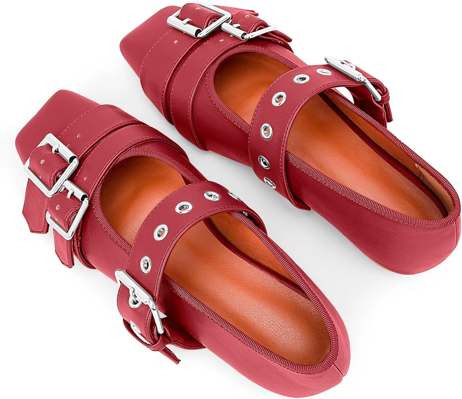 Women's Square Toe Ballet Flats with Buckle Straps Comfortable Mary Jane Shoes