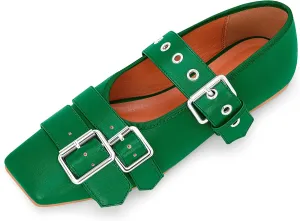 Women's Square Toe Ballet Flats with Buckle Straps Comfortable Mary Jane Shoes