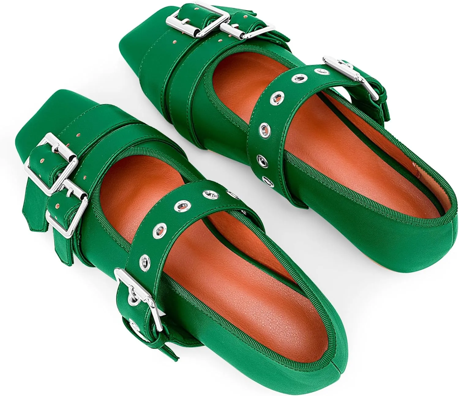 Women's Square Toe Ballet Flats with Buckle Straps Comfortable Mary Jane Shoes