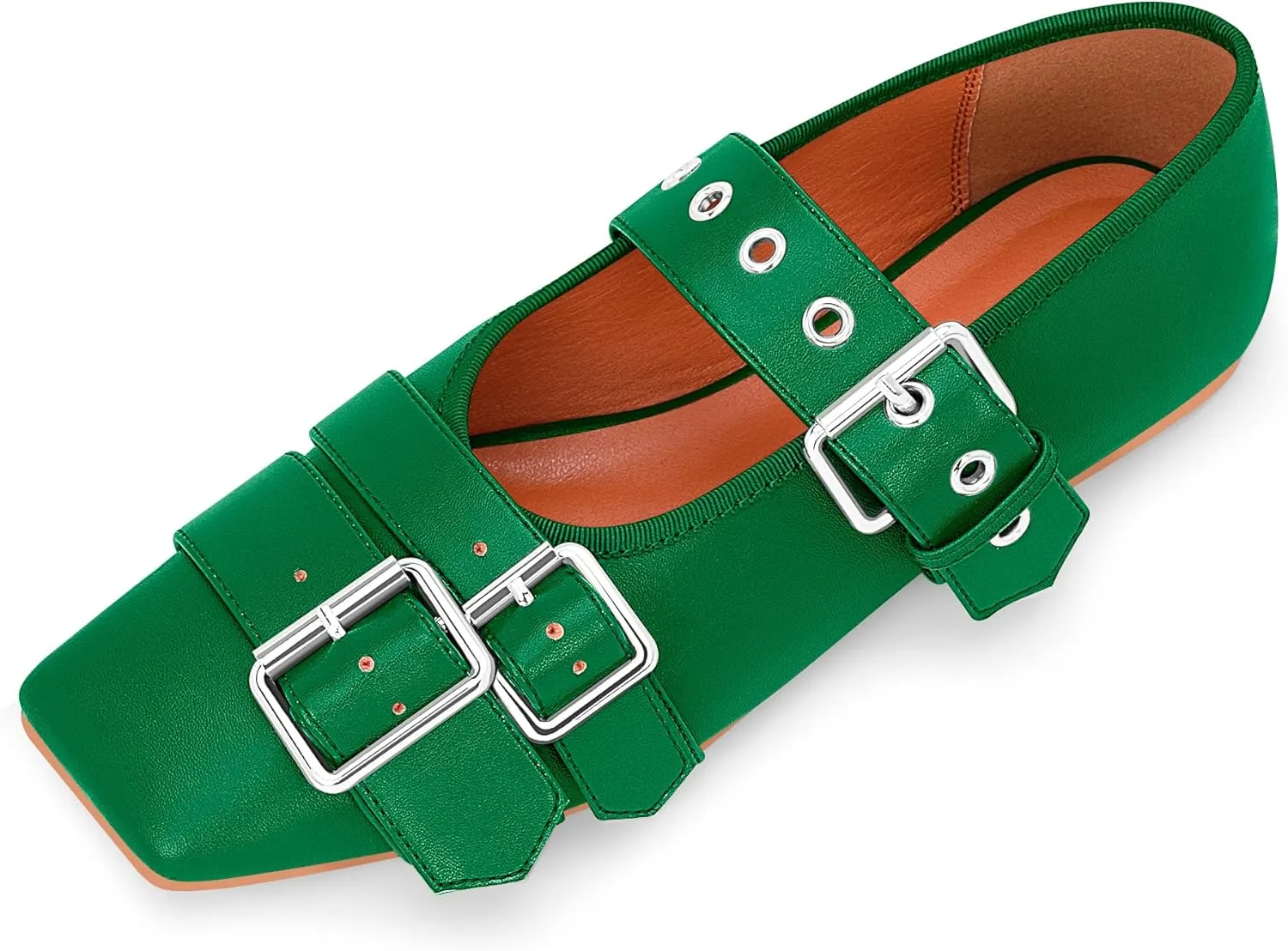 Women's Square Toe Ballet Flats with Buckle Straps Comfortable Mary Jane Shoes