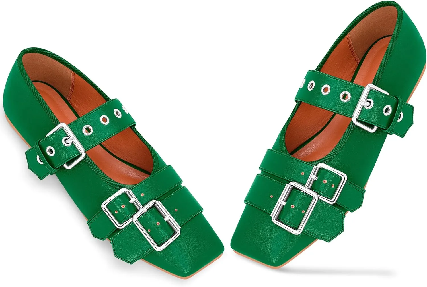 Women's Square Toe Ballet Flats with Buckle Straps Comfortable Mary Jane Shoes