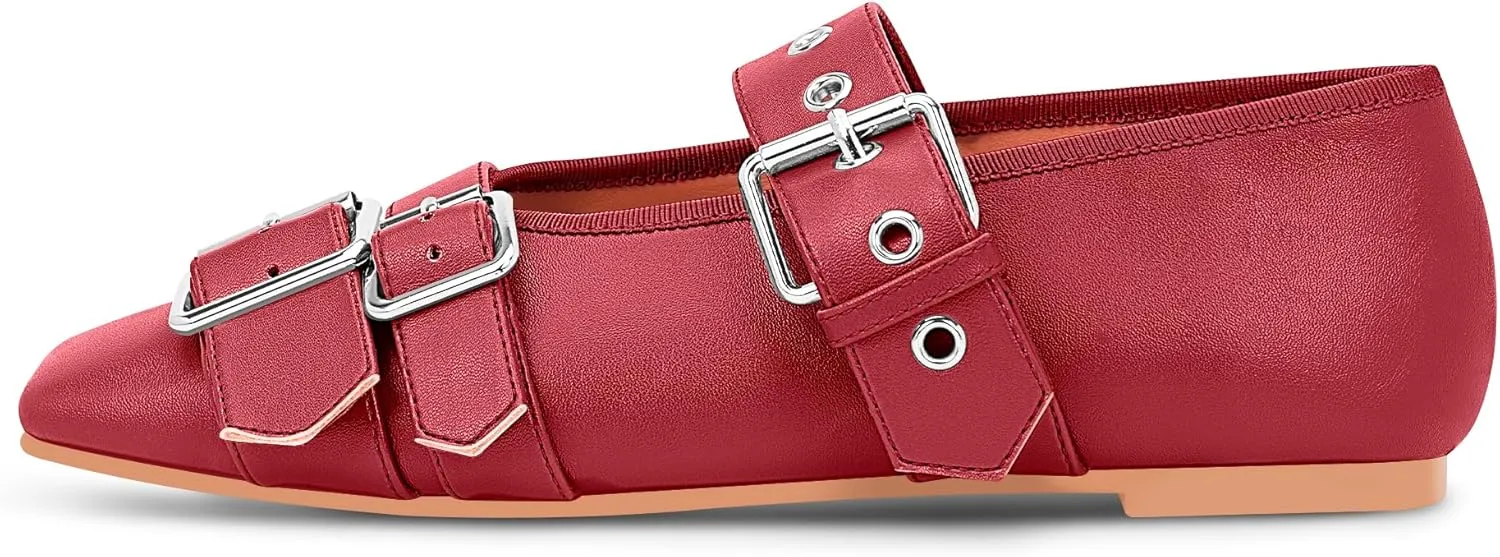 Women's Square Toe Ballet Flats with Buckle Straps Comfortable Mary Jane Shoes