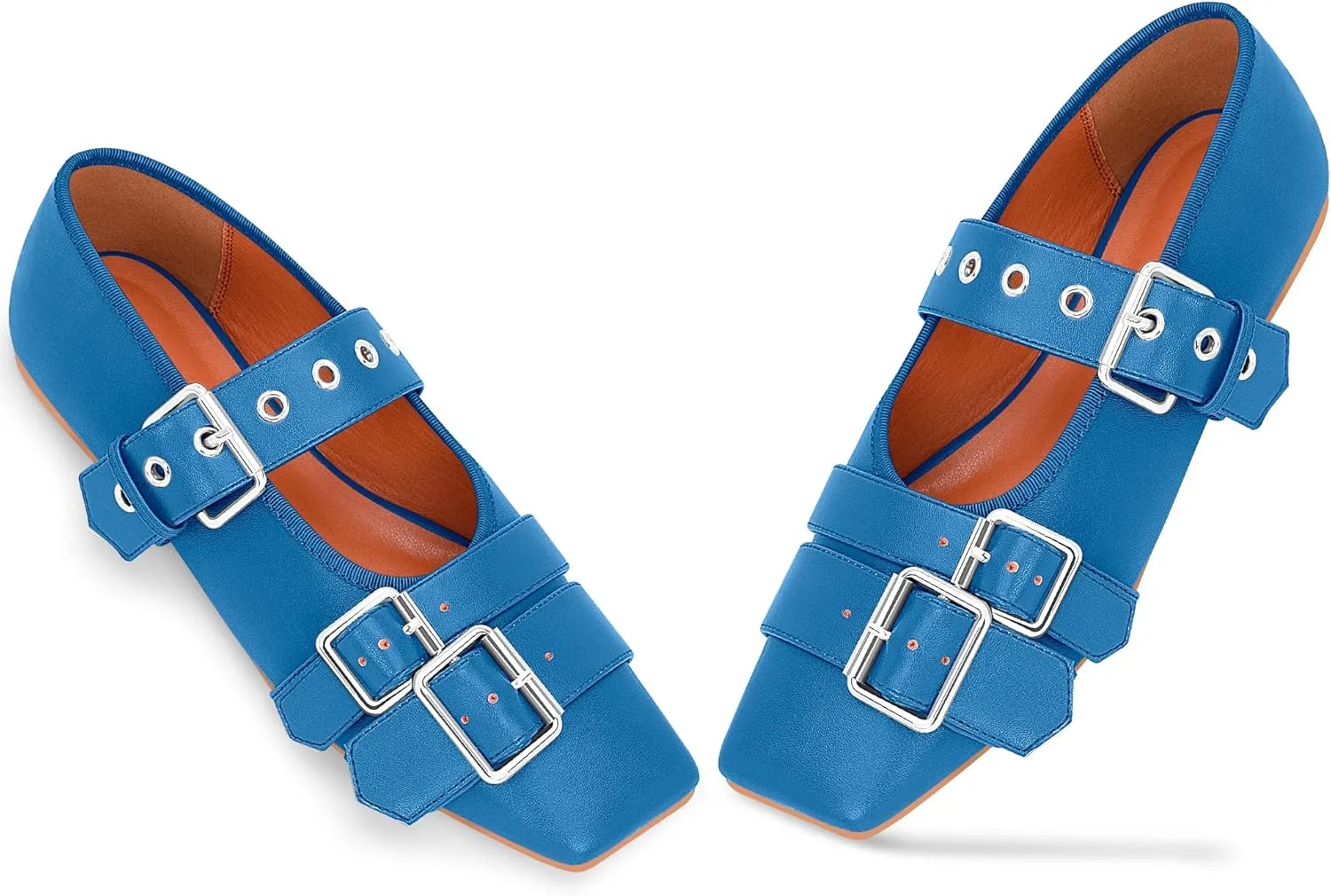 Women's Square Toe Ballet Flats with Buckle Straps Comfortable Mary Jane Shoes