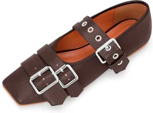 Women's Square Toe Ballet Flats with Buckle Straps Comfortable Mary Jane Shoes