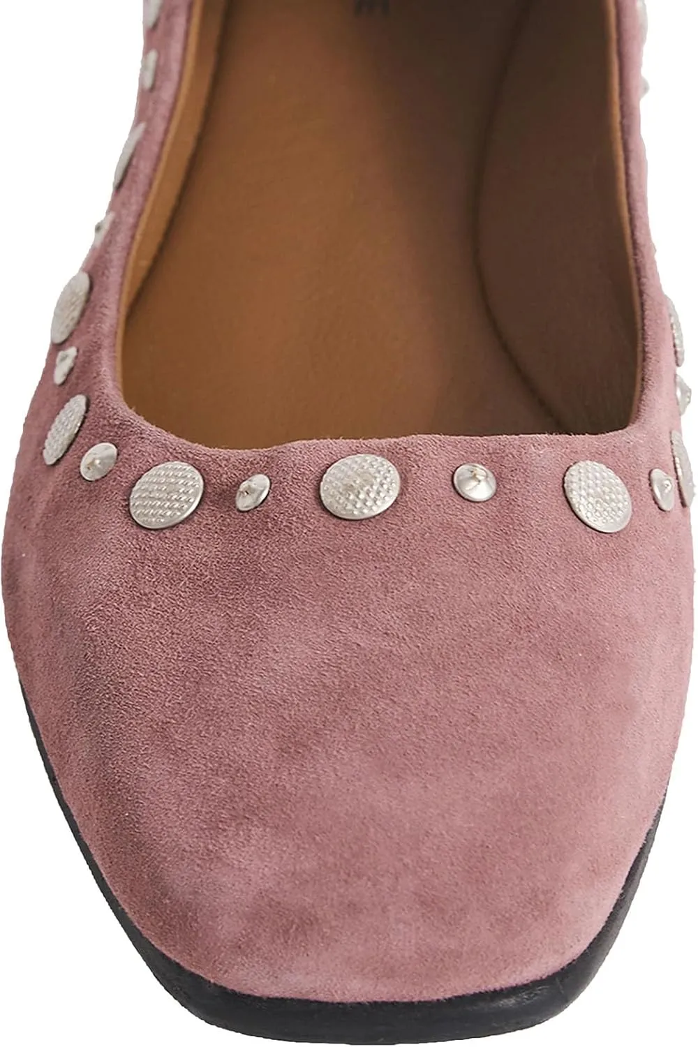 Women's Stud Mary Jane Flats Metallic Square Toe Ballet Flats Ankle Buckle Strap Comfy Ballerina Shoes