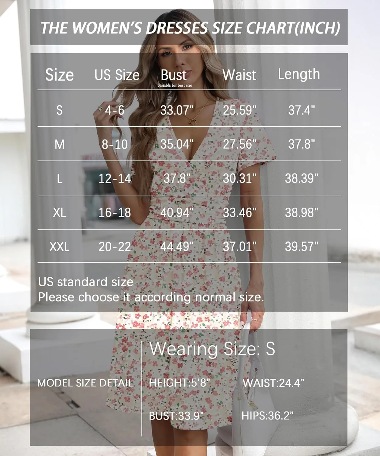 Women's Summer Short Sleeve Casual Wrap Dresses V-Neck with Pockets Elastic Waist Flowy Midi Beach Dress