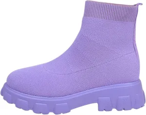 Women's Thick Bottom Boots Ankle Boots Thick Soles Round Toe Non Slip Solid Color Fly Woven Mesh Knit Flat