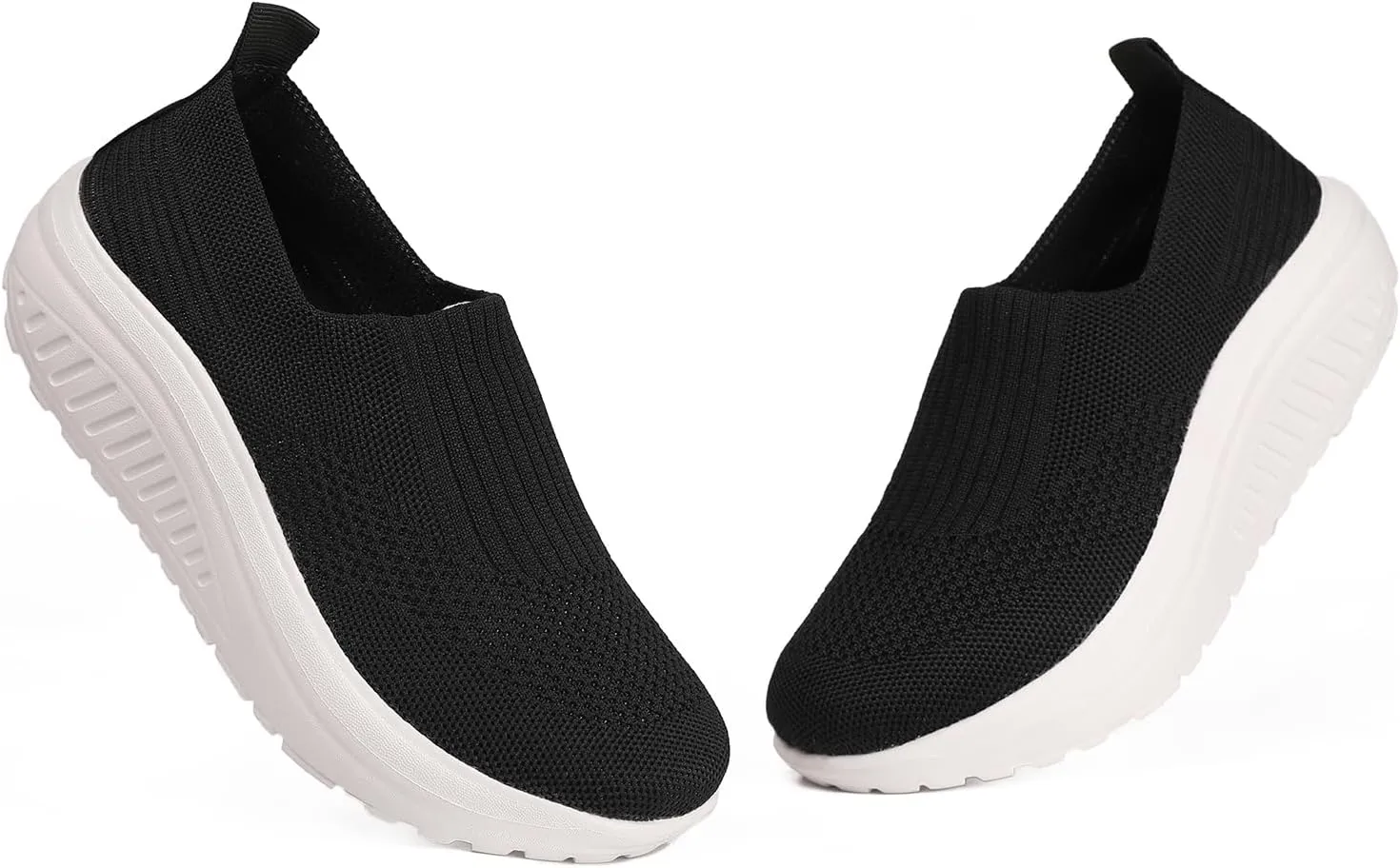 Women's Walking Shoes Slip-On Light Mesh Casual Jogging Shoes Knit Upper Non Slip Breathable Thick Rocking Bottom Shoes