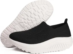 Women's Walking Shoes Slip-On Light Mesh Casual Jogging Shoes Knit Upper Non Slip Breathable Thick Rocking Bottom Shoes