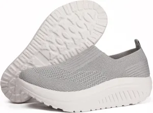 Women's Walking Shoes Slip-On Light Mesh Casual Jogging Shoes Knit Upper Non Slip Breathable Thick Rocking Bottom Shoes