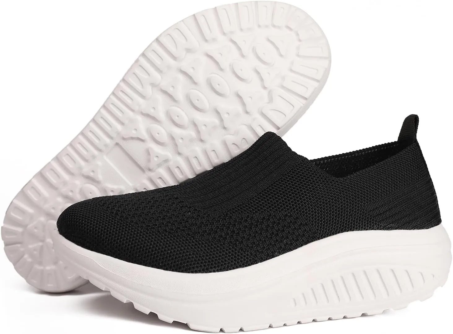 Women's Walking Shoes Slip-On Light Mesh Casual Jogging Shoes Knit Upper Non Slip Breathable Thick Rocking Bottom Shoes
