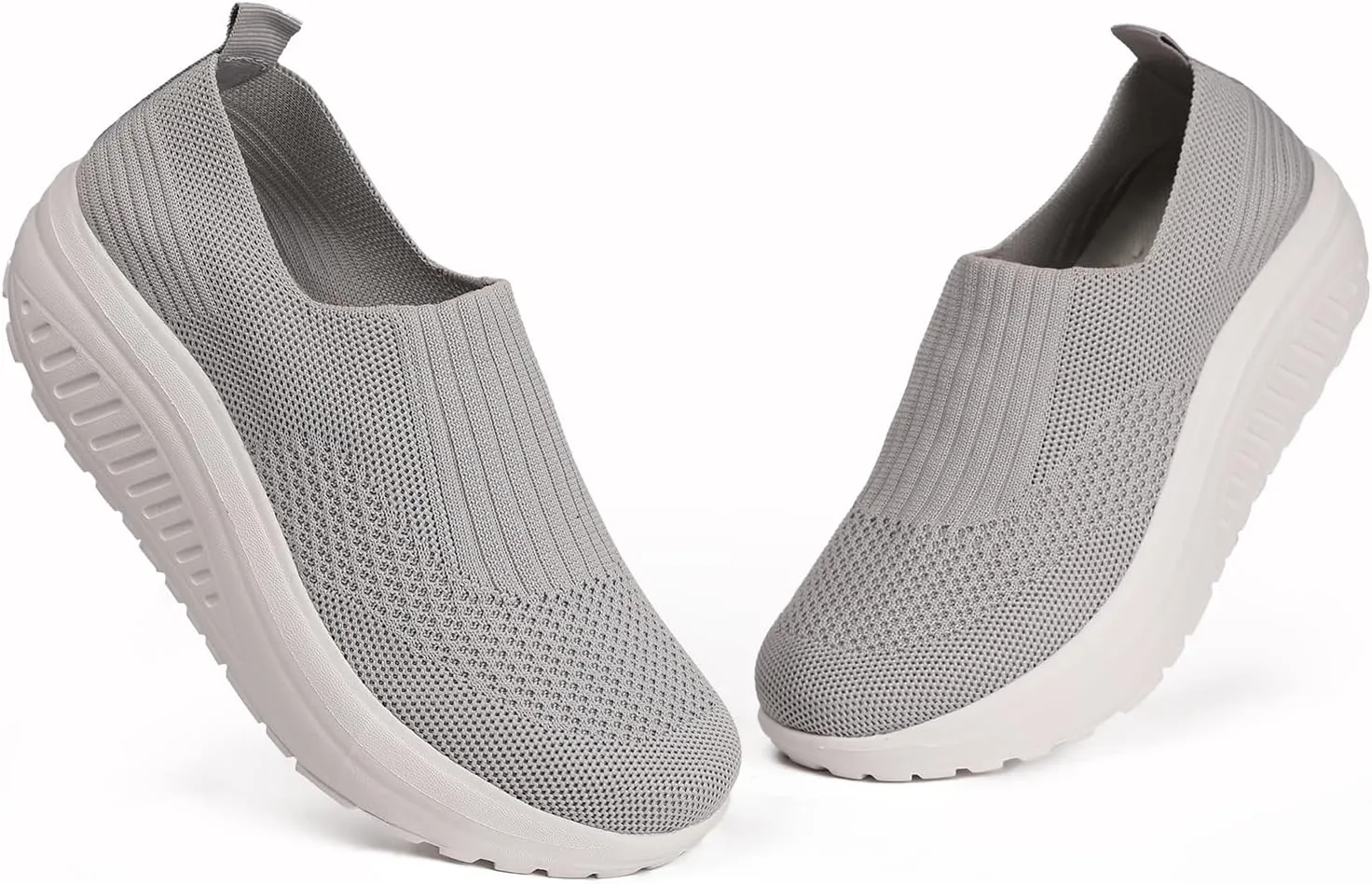 Women's Walking Shoes Slip-On Light Mesh Casual Jogging Shoes Knit Upper Non Slip Breathable Thick Rocking Bottom Shoes