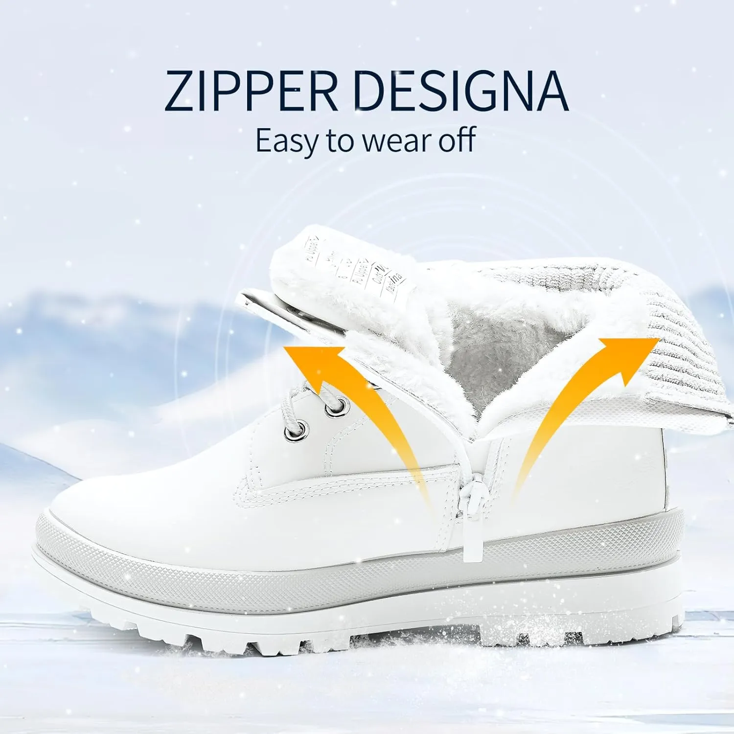 Womens White Winter Snow Boots Combat Boots for women Waterproof Fur Lined Ankle Booties Non Slip Fuzzy Warm Platform Boots Lace Up Hiking boots with Zipper