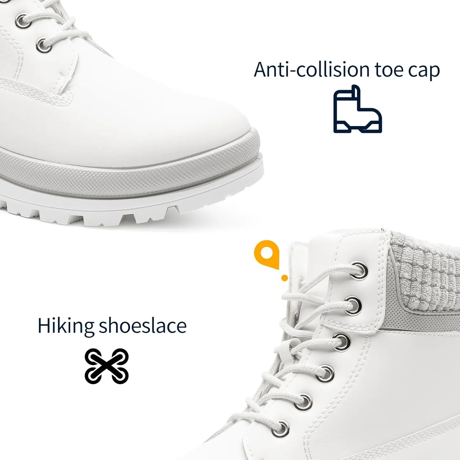 Womens White Winter Snow Boots Combat Boots for women Waterproof Fur Lined Ankle Booties Non Slip Fuzzy Warm Platform Boots Lace Up Hiking boots with Zipper