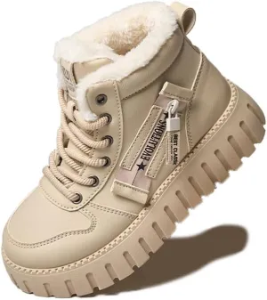 Women's Winter Boots, Lace Up Warm Sneakers, Zipper Design Thick Heels