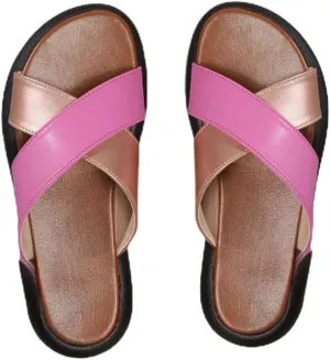 Women's X-Strap Vegan Leather Slides Trendy Slip On Flat Slippers Sandals for Summer Beach Walking