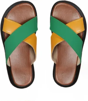 Women's X-Strap Vegan Leather Slides Trendy Slip On Flat Slippers Sandals for Summer Beach Walking