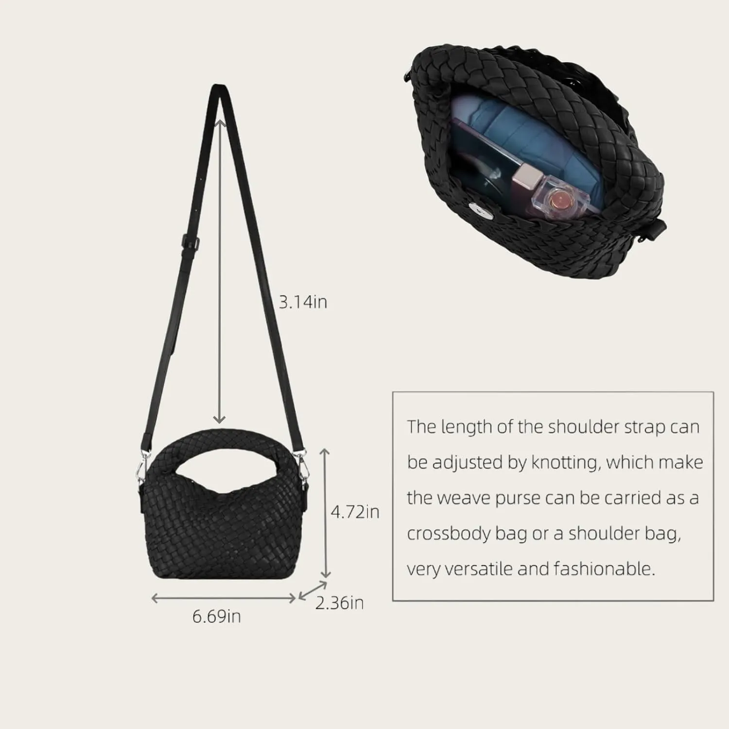 Woven Tote Small Crossbody Bag for Women, Leather Handbag Top-handle Designer Luxury Purse with Detachable Shoulder Strap