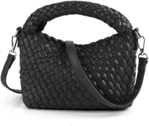 Woven Tote Small Crossbody Bag for Women, Leather Handbag Top-handle Designer Luxury Purse with Detachable Shoulder Strap