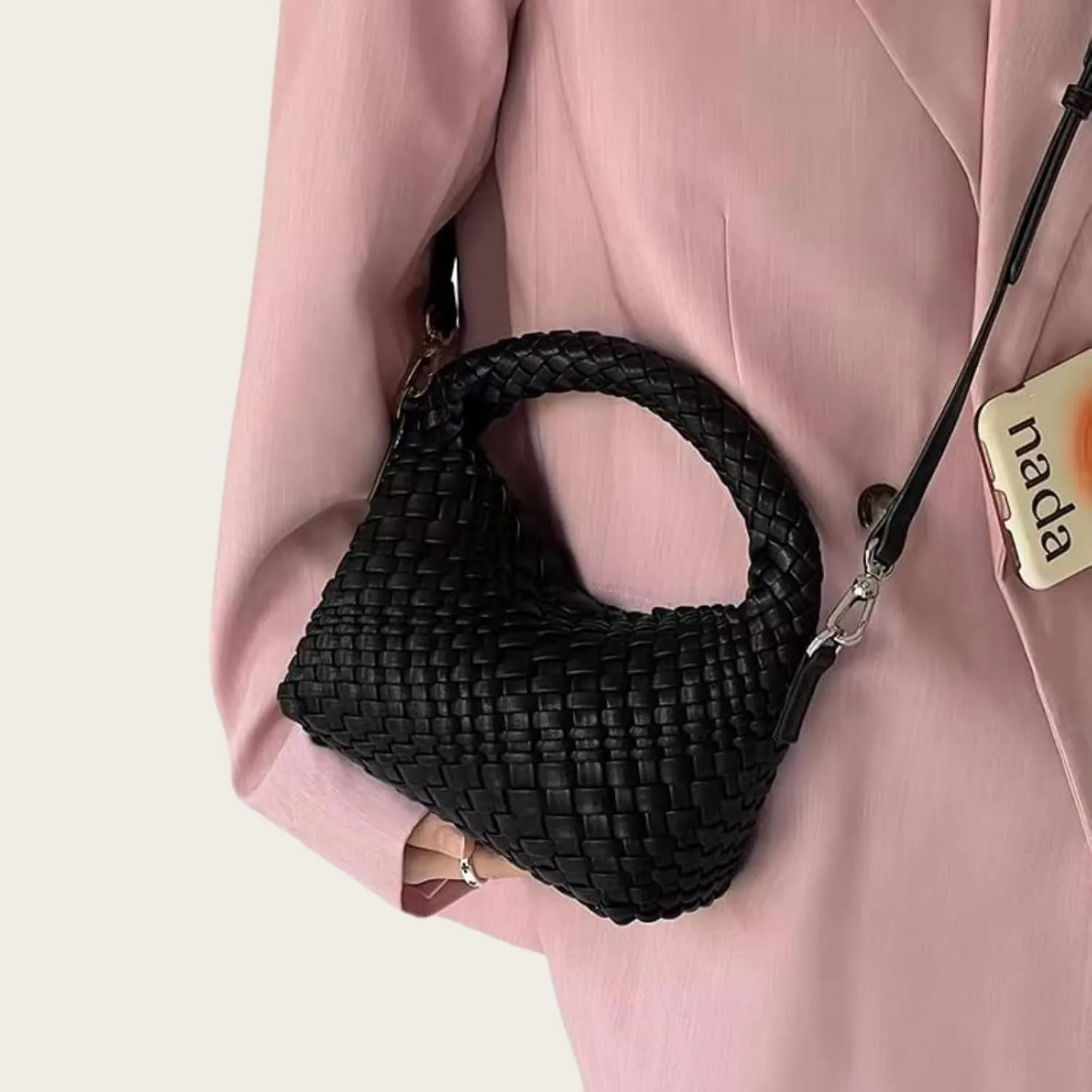 Woven Tote Small Crossbody Bag for Women, Leather Handbag Top-handle Designer Luxury Purse with Detachable Shoulder Strap