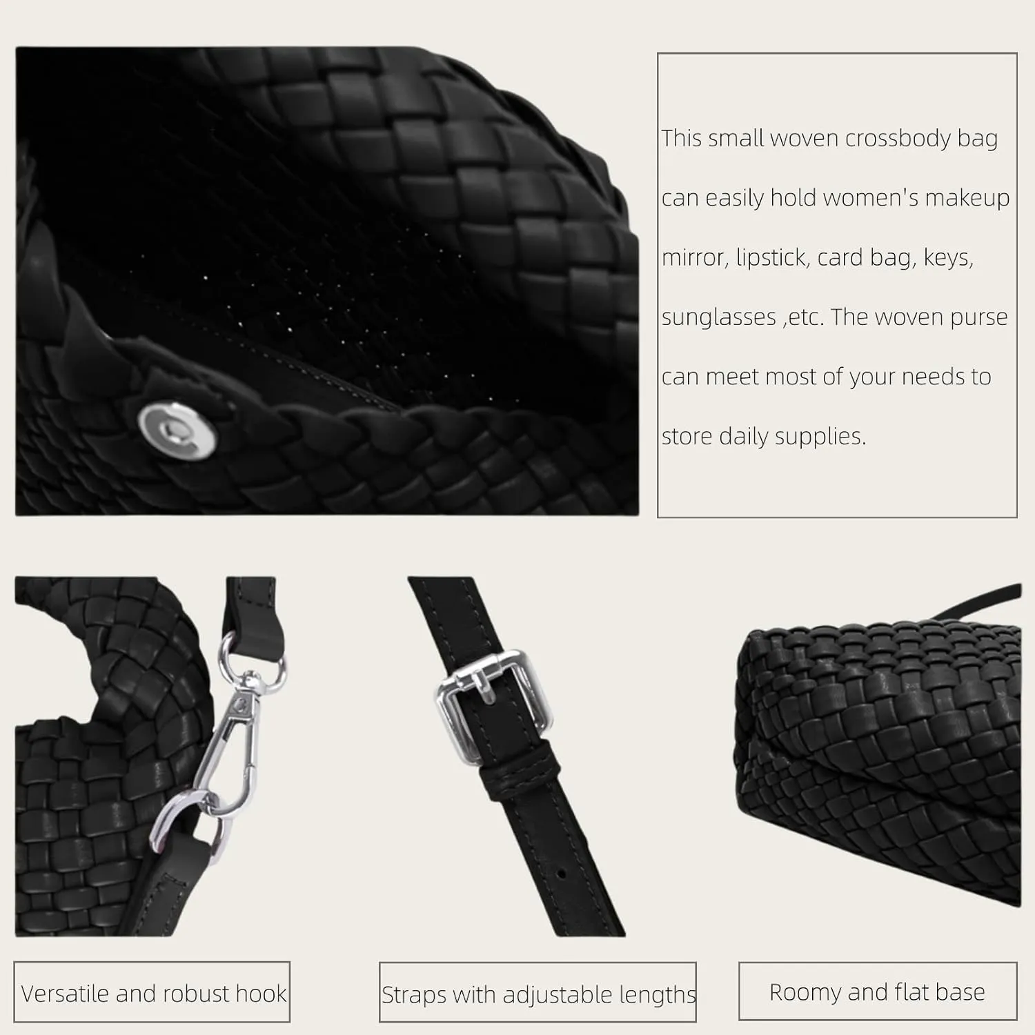 Woven Tote Small Crossbody Bag for Women, Leather Handbag Top-handle Designer Luxury Purse with Detachable Shoulder Strap