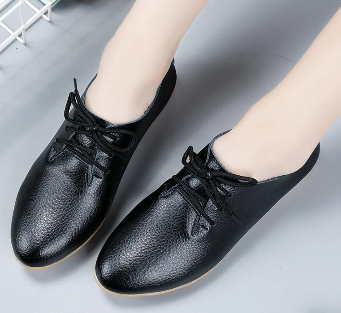 WUIWUIYU Womens Girls Lace Up Pointed Toe Oxfords Shoes Casual Dress Walking Driving Flats