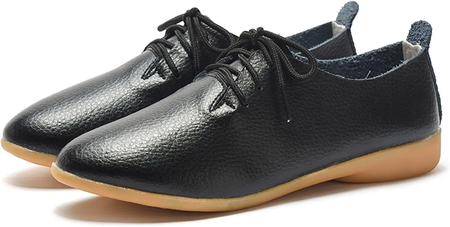 WUIWUIYU Womens Girls Lace Up Pointed Toe Oxfords Shoes Casual Dress Walking Driving Flats