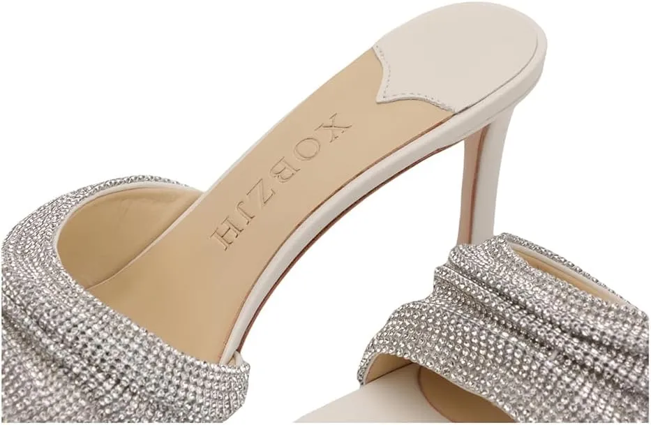 XOBZJH Luxury Designer Women's Stiletto Heeled Rhinestone Sandals Summer Open Toe Crystals Sandals Bride Wedding Dress Shoes