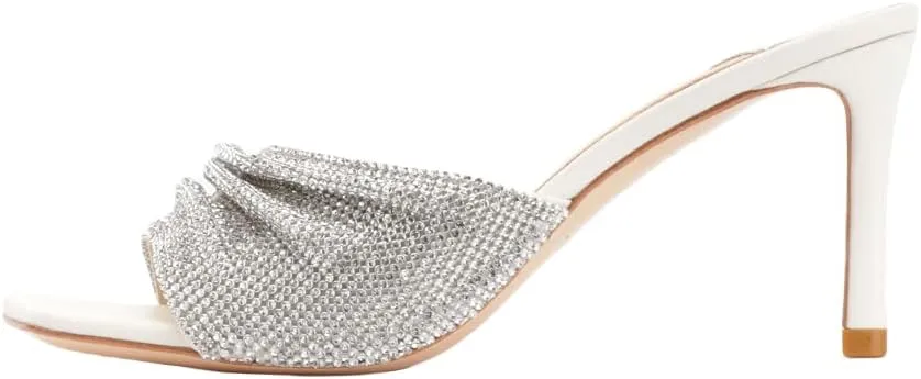 XOBZJH Luxury Designer Women's Stiletto Heeled Rhinestone Sandals Summer Open Toe Crystals Sandals Bride Wedding Dress Shoes
