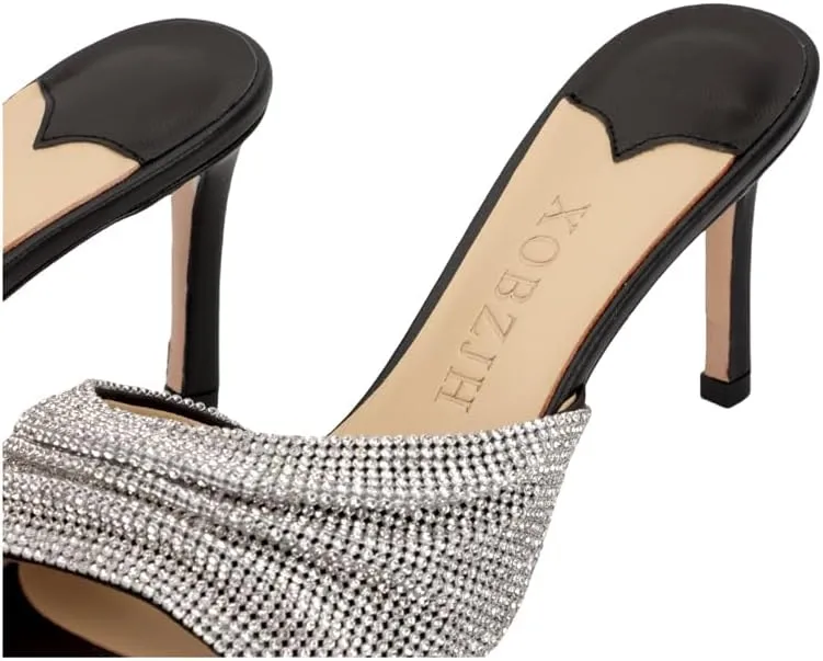 XOBZJH Luxury Designer Women's Stiletto Heeled Rhinestone Sandals Summer Open Toe Crystals Sandals Bride Wedding Dress Shoes