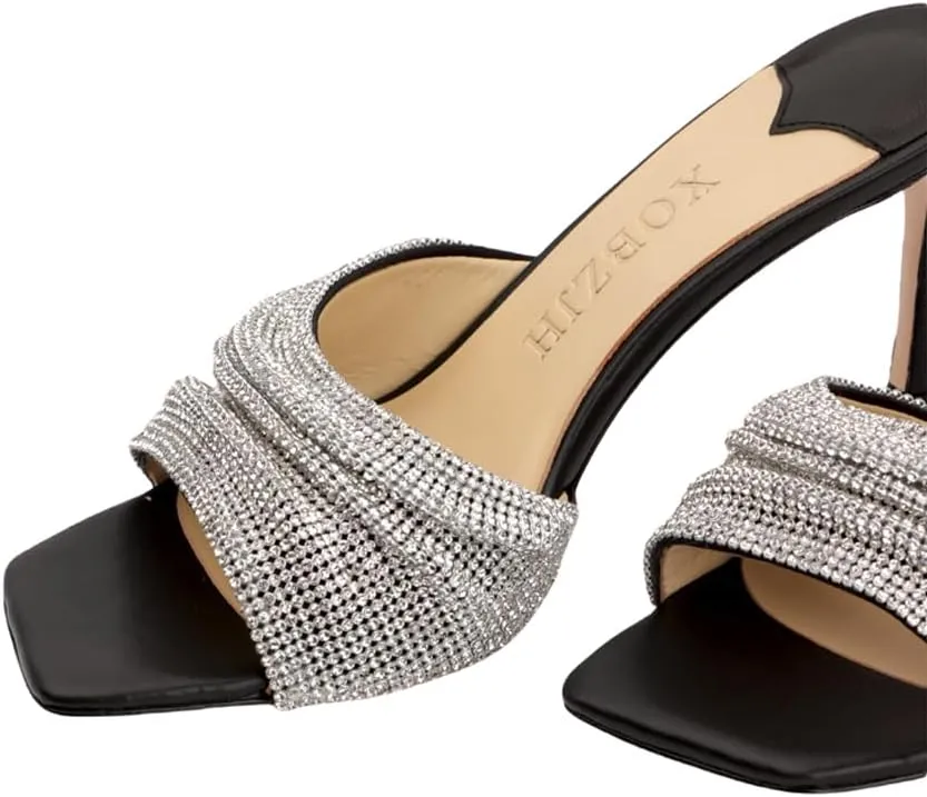 XOBZJH Luxury Designer Women's Stiletto Heeled Rhinestone Sandals Summer Open Toe Crystals Sandals Bride Wedding Dress Shoes