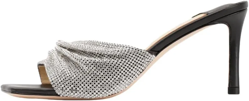 XOBZJH Luxury Designer Women's Stiletto Heeled Rhinestone Sandals Summer Open Toe Crystals Sandals Bride Wedding Dress Shoes