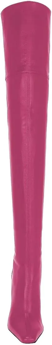 XYD Closed Square Toe Thigh High Boots for Women Thick Thighs Rhinestone Crystal Gems Block Heels Back Zip Ladies Chic Event Formal Party Shoes