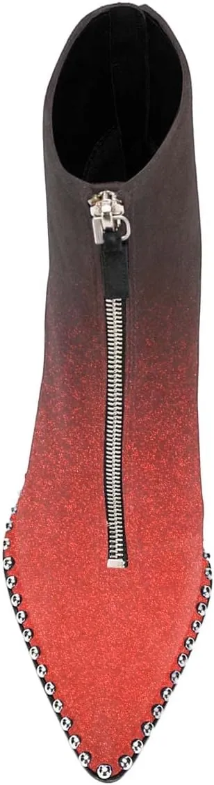 XYD Sassy Women's High Heel Ankle Booties Beads Studded Two Zippers Pointed Toe Stiletto Party Evening Short Boots Shoes