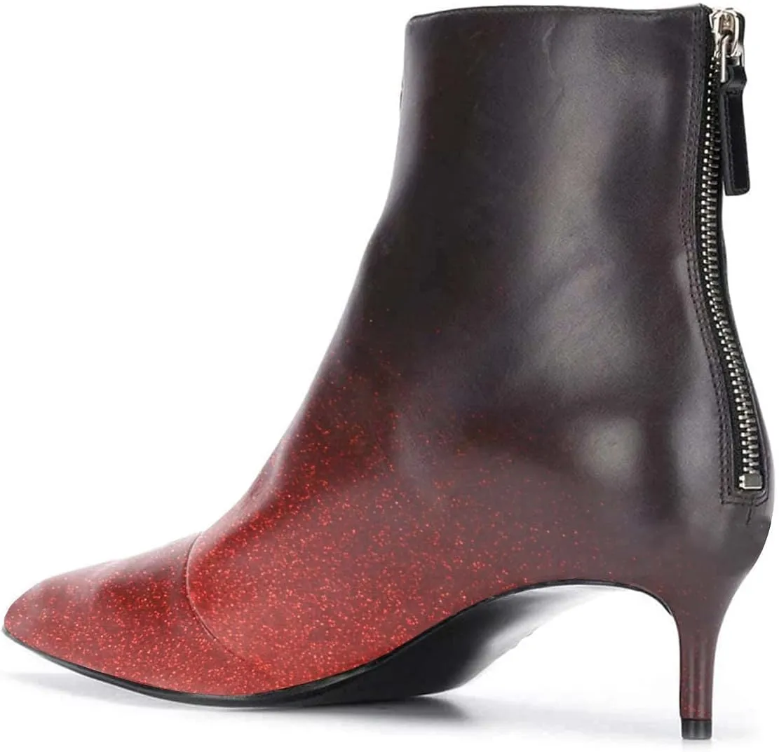 XYD Women Chic Kitten Heel Ankle Boots Dual Zip-up Pointed Closed Toe Low Heel Short Booties Comfy Dress Shoes
