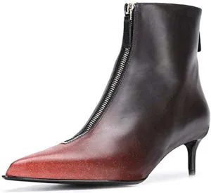 XYD Women Chic Kitten Heel Ankle Boots Dual Zip-up Pointed Closed Toe Low Heel Short Booties Comfy Dress Shoes