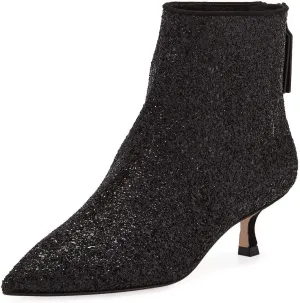 XYD Women Chic Low Kitten Heel Ankle Boots Pointed Closed Toe Side Zipper Prom Glitter Party Fashion Short Bootie Shoes