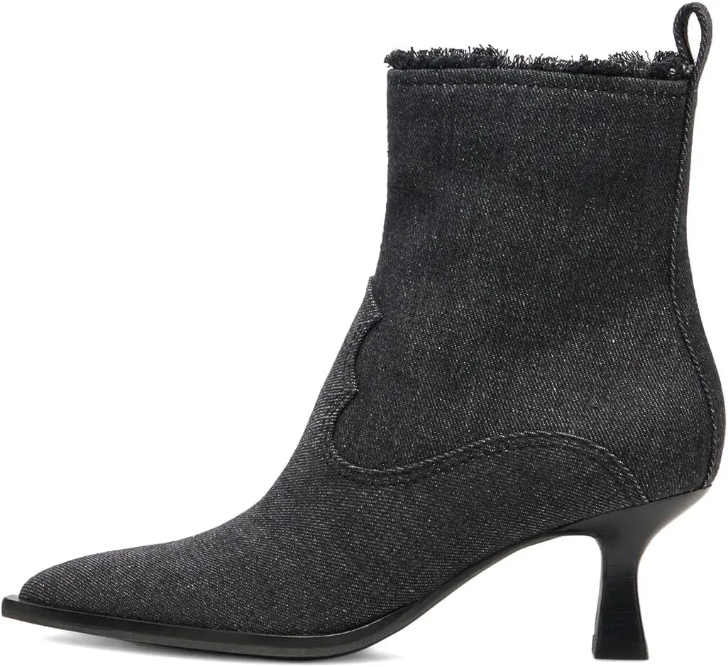 XYD Women Denim Boots Pointed Toe Side Zipper Ankle Booties Kitten Low Heels Dress Casual Party Shoes