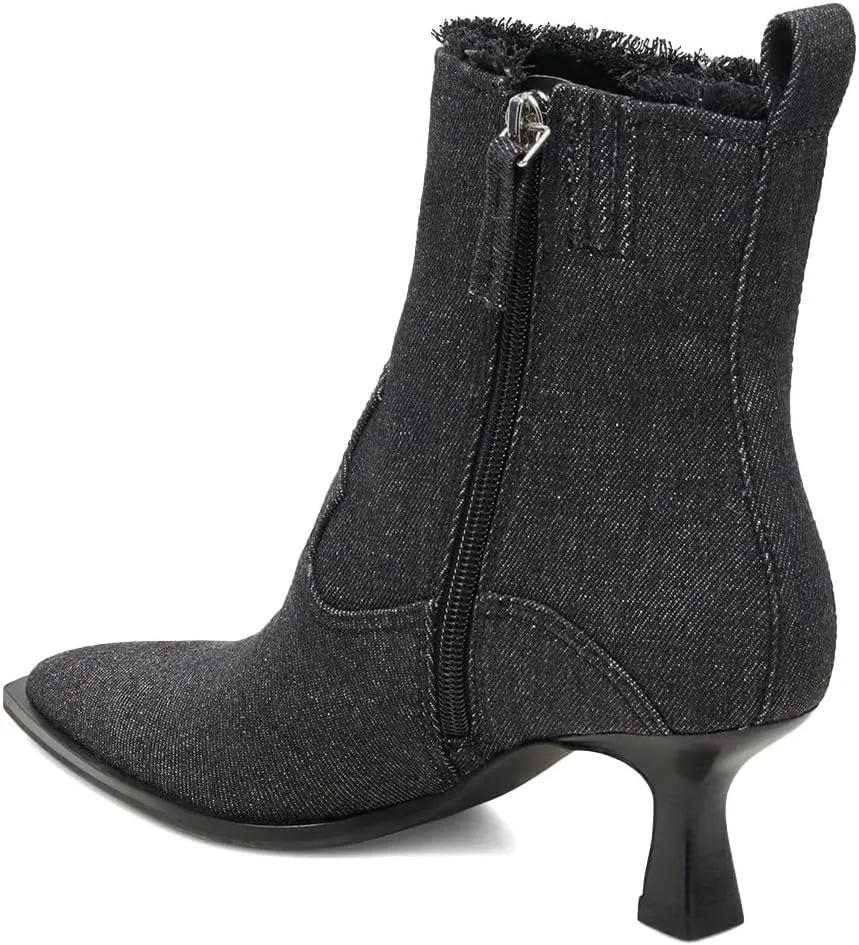 XYD Women Denim Boots Pointed Toe Side Zipper Ankle Booties Kitten Low Heels Dress Casual Party Shoes