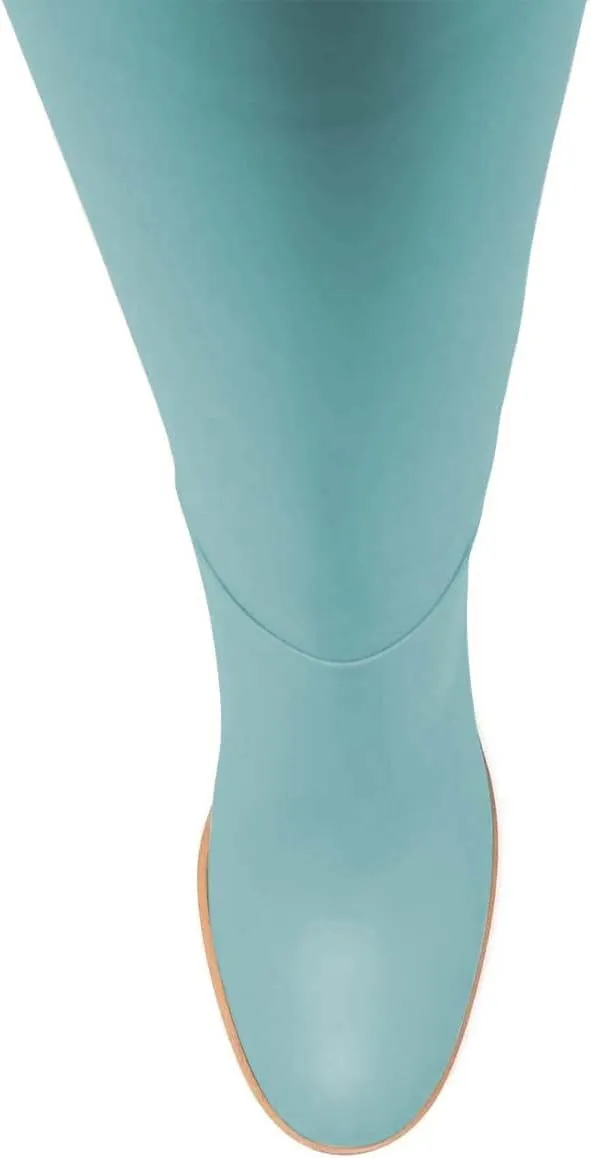 XYD Women Stretchy Pull On Calf Boots Retro Round Toe Waterproof Knee High Booties Chunky Blocked High Heel Casual Daily Wear Office Outdoor Shoes