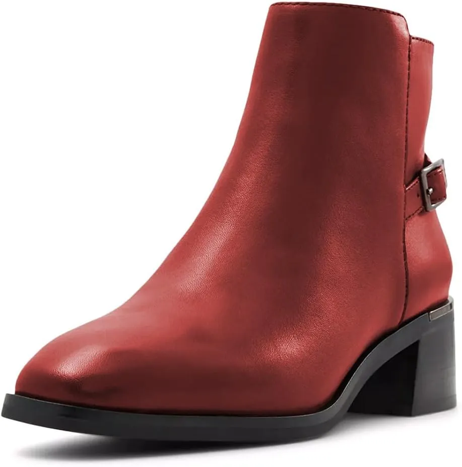XYD Women's Ankle Boots Cork Block Low Heels Square Toe Toe Side Zipper Fall Casual Comfy Booties Shoes