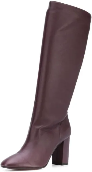 YDN Women Classic Closed Round Toe Block Chunky High Heel Knee High Boots Pull On Wide Calf Winter Fall Long Boots Dressy Shoe
