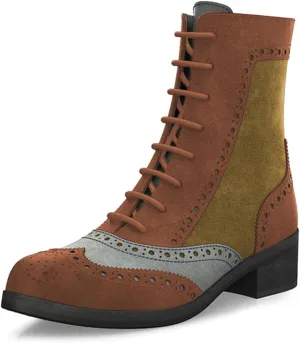 YDN Women Closed Toe Lace Up Wingtip Ankle Boots Side Zippers Low Heel Oxfords Brogue Boots Work Office Formal Shoes Size 4-16 US
