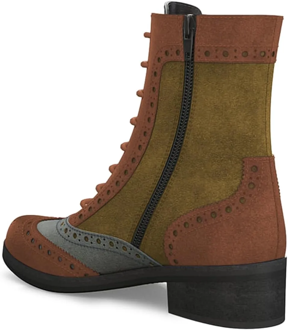 YDN Women Closed Toe Lace Up Wingtip Ankle Boots Side Zippers Low Heel Oxfords Brogue Boots Work Office Formal Shoes Size 4-16 US