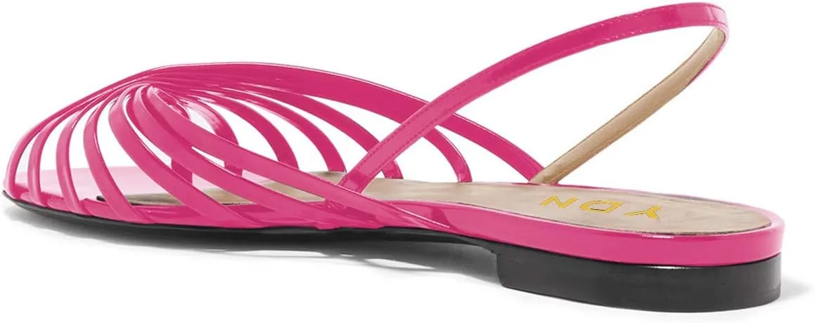 YDN Womens Peep Toe Hollow Out Slingback Flats Sandals Comfort Cutout Summer Shoes Size 4-15 US