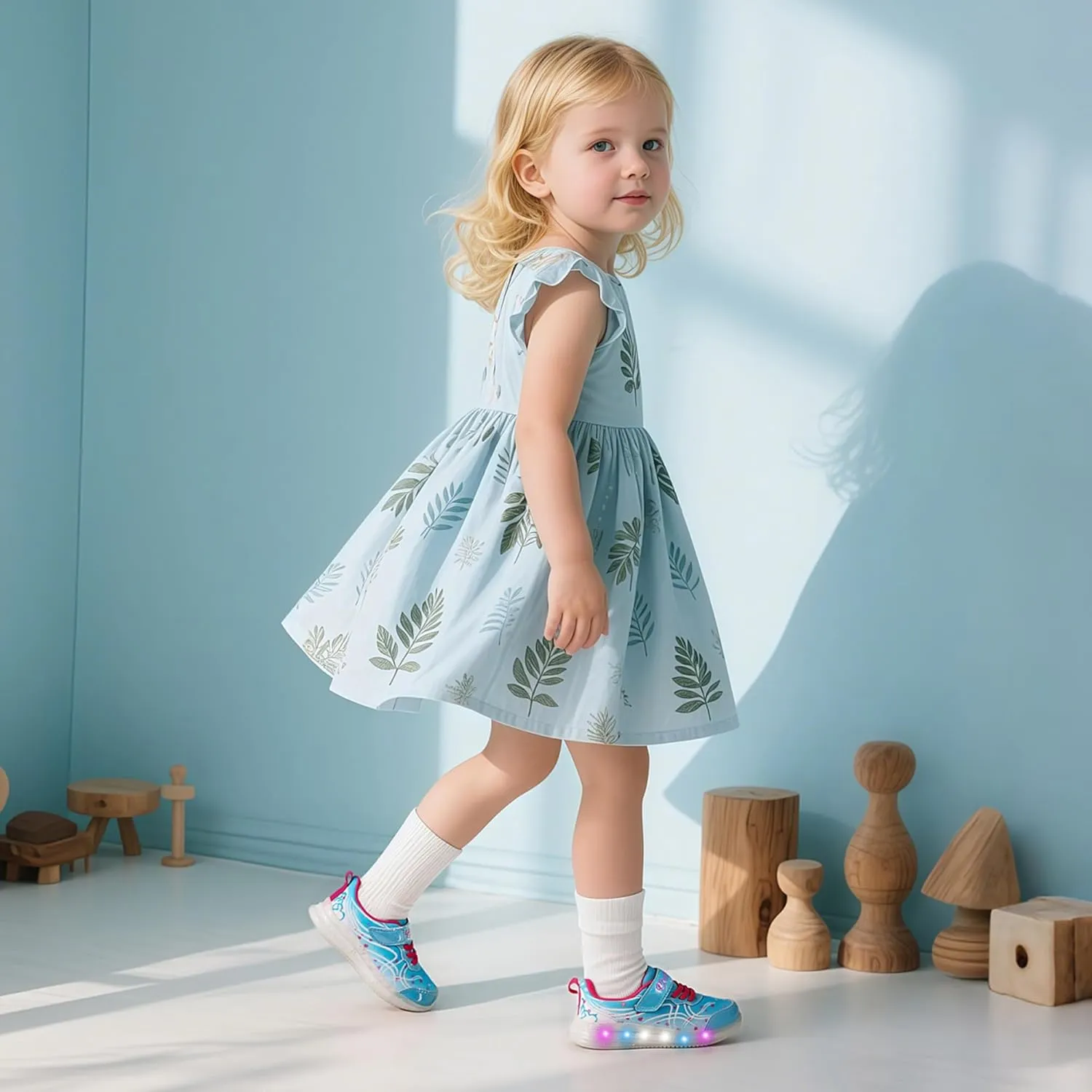 YESKIS Toddler Light Up Shoes for Girls Glitter LED Sole Breathable Lightweight Non Slip Running Sneakers for Toddler and Little Kid